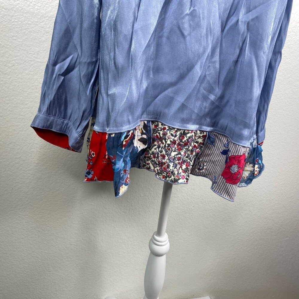 John Mark Top Women's Sz XL Blue Patchwork Hem Boho Art to Wear Shimmer Unique - Picture 5 of 10
